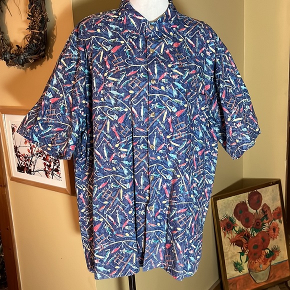 Vtg 90s KAHALA HAWAIIAN ISLANDS sz XXL Fish Lure ButtonFront Cotton Hawaii USA - Picture 3 of 16
